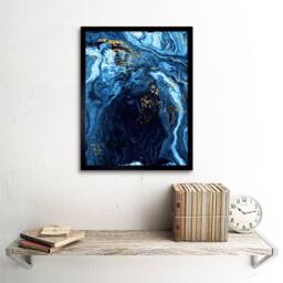 "Artery8 Abstract Dark Blue Gold Flow Home Decor 12x16"" Framed Wall Art - Size: W12"" x H16""" - thumbnail 2