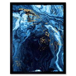 "Artery8 Abstract Dark Blue Gold Flow Home Decor 12x16"" Framed Wall Art - Size: W12"" x H16""" - thumbnail 1