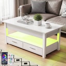 EONLION LED Lift Top Coffee Table With Drawers in White - Size: 100 cm - thumbnail 5