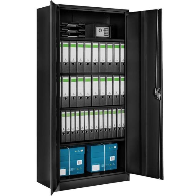 tectake Filing Cabinet Blain - 5 height-adjustable shelves, lockable doors in Black - Size: 1 Pack - image 1