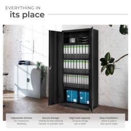 tectake Filing Cabinet Blain - 5 height-adjustable shelves, lockable doors in Black - Size: 1 Pack - thumbnail 3