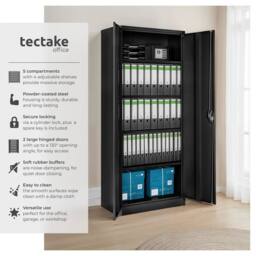 tectake Filing Cabinet Blain - 5 height-adjustable shelves, lockable doors in Black - Size: 1 Pack - thumbnail 2