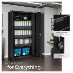 tectake Filing Cabinet Blain - 5 height-adjustable shelves, lockable doors in Black - Size: 1 Pack - thumbnail 4