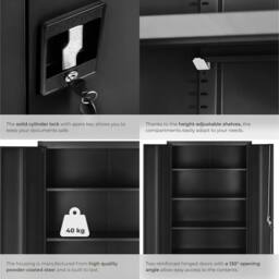 tectake Filing Cabinet Blain - 5 height-adjustable shelves, lockable doors in Black - Size: 1 Pack - thumbnail 5
