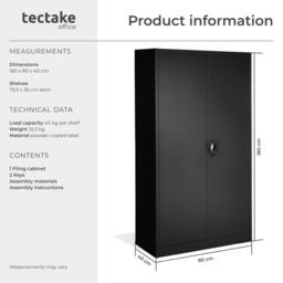 tectake Filing Cabinet Blain - 5 height-adjustable shelves, lockable doors in Black - Size: 1 Pack - thumbnail 6