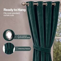 Kelvenix Thick Thermal Blackout Curtains Velvet 46x54 Inch in Dark Green - Size: 100 cm - thumbnail 4