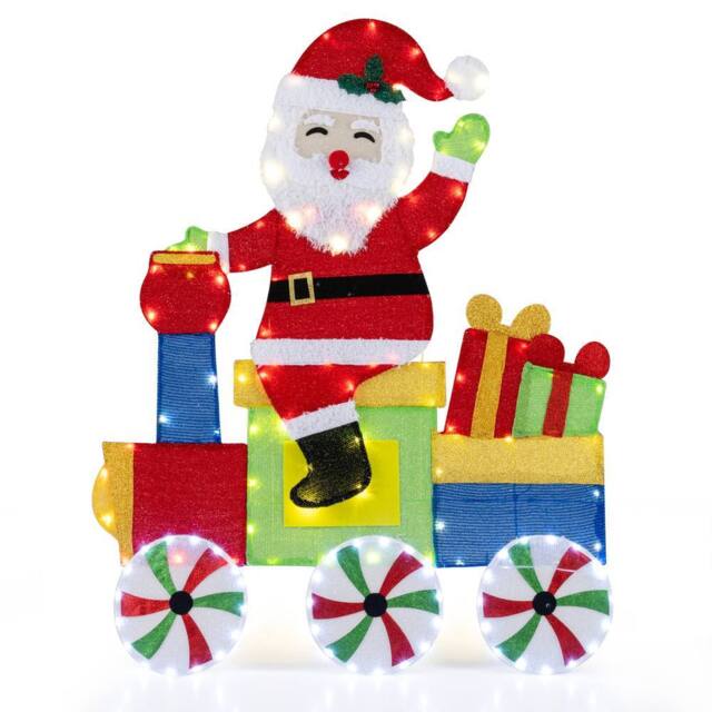 Gymax Lighted Santa on Train Indoor Outdoor 2D Santa Claus With LED Lights - image 1