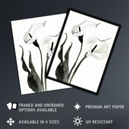 Artery8 Calla Lily Flower Black White Watercolour Lilies Framed Art Print - Size: A4 - thumbnail 2
