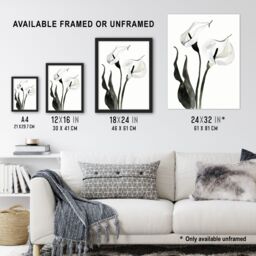 Artery8 Calla Lily Flower Black White Watercolour Lilies Framed Art Print - Size: A4 - thumbnail 3