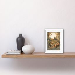 Artery8 Wall Art Print Countryside Folk Band Musicians Playing Music in the Forest at Sunset Modern Watercolour Painting Artwork Framed 9X7 Inch - thumbnail 2