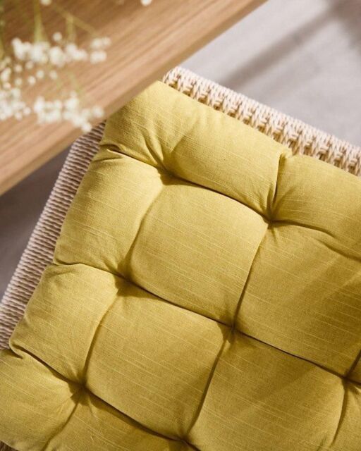 Vintage Style Yellow Outdoor Chair Seat Pad Garden Cushion (L)40cm x (W)40cm