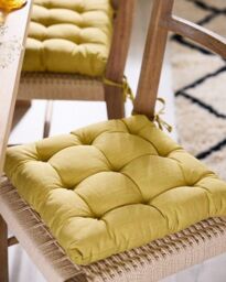 Vintage Style Yellow Outdoor Chair Seat Pad Garden Cushion (L)40cm x (W)40cm - thumbnail 3
