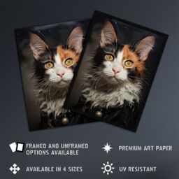 "Artery8 Wall Art Print Maine Coon Cat Animal Portrait Oil Painting Poster Picture in Black - Size: W18"" x H24""" - thumbnail 2