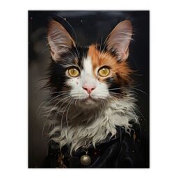 "Artery8 Wall Art Print Maine Coon Cat Animal Portrait Oil Painting Poster Picture in Black - Size: W18"" x H24""" - thumbnail 1