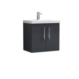 Balterley Bathroom 2 Soft Close Door Wall Hung Vanity Unit, Dark Grey, 600mm in Grey - thumbnail 1