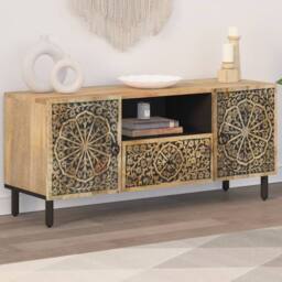 Berkfield Home TV Cabinet 105x33x46 cm Solid Wood Mango in Brown - Size: 105 x 33 x 46 cm - thumbnail 1