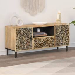 Berkfield Home TV Cabinet 105x33x46 cm Solid Wood Mango in Brown - Size: 105 x 33 x 46 cm - thumbnail 3