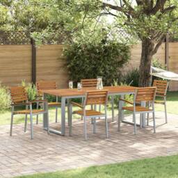 Berkfield Home 7 Piece Garden Dining Set Solid Wood Acacia & Metal in Grey - thumbnail 2