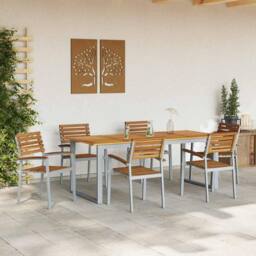Berkfield Home 7 Piece Garden Dining Set Solid Wood Acacia & Metal in Grey - thumbnail 4