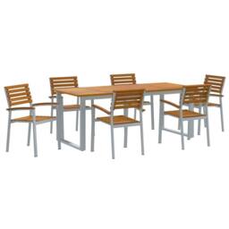 Berkfield Home 7 Piece Garden Dining Set Solid Wood Acacia & Metal in Grey - thumbnail 1
