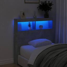 Berkfield Home Headboard Cabinet with LED Concrete Grey 100x17x102 cm - Size: 100 x 17 x 102 cm - thumbnail 4