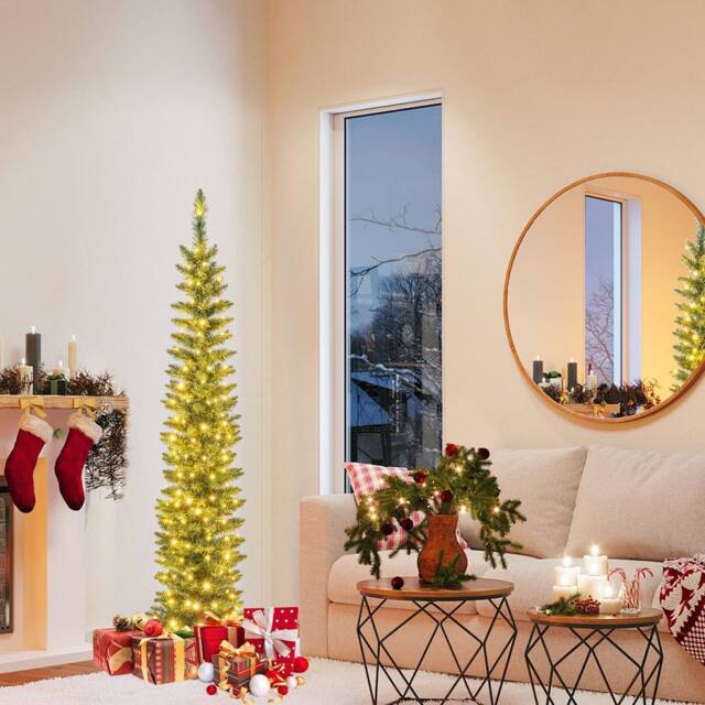 Costway 5 FT Artificial Christmas Tree Pre-lit Xmas Tree w/ 296 Branch Tips in Green - image 1