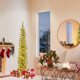 Costway 5 FT Artificial Christmas Tree Pre-lit Xmas Tree w/ 296 Branch Tips in Green - thumbnail 1