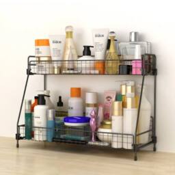 NESTLUNE 2 Tier Metal Basket Storage Stand Kitchen Bathroom in Black - Size: 100 cm x 100 cm - thumbnail 3