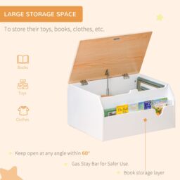 HOMCOM 58x43cm Kids Storage Chest Book Slot Safety Hinge Toys Bedroom Bench in White - Size: 58x43 cm - thumbnail 5