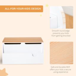 HOMCOM 58x43cm Kids Storage Chest Book Slot Safety Hinge Toys Bedroom Bench in White - Size: 58x43 cm - thumbnail 4