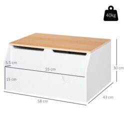 HOMCOM 58x43cm Kids Storage Chest Book Slot Safety Hinge Toys Bedroom Bench in White - Size: 58x43 cm - thumbnail 3