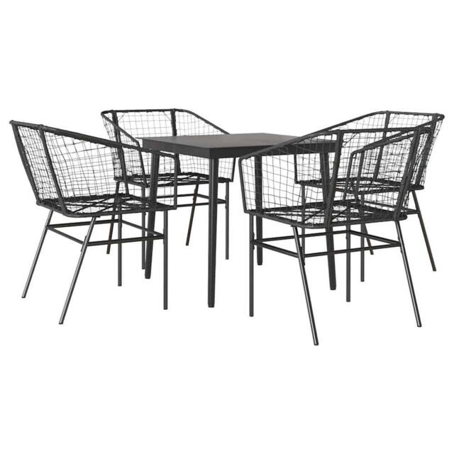 Berkfield Home 5 Piece Garden Dining Set Black Poly Rattan Glass - image 1
