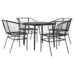 Berkfield Home 5 Piece Garden Dining Set Black Poly Rattan Glass - thumbnail 1