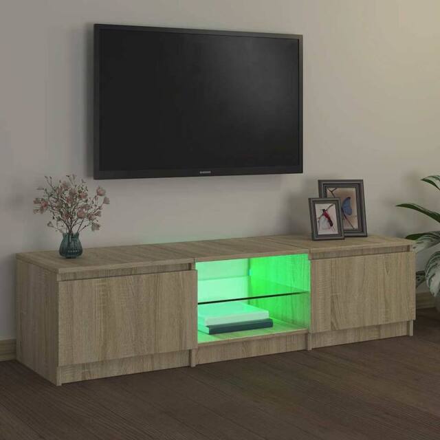 Berkfield Home TV Cabinet with LED Lights Sonoma Oak 140x40x35.5 cm in Light Tan - image 1