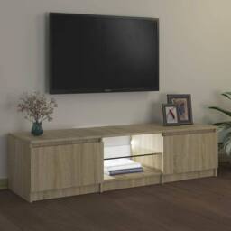 Berkfield Home TV Cabinet with LED Lights Sonoma Oak 140x40x35.5 cm in Light Tan - thumbnail 4