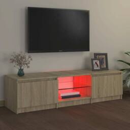 Berkfield Home TV Cabinet with LED Lights Sonoma Oak 140x40x35.5 cm in Light Tan - thumbnail 5