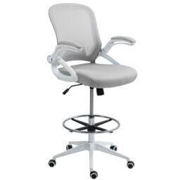 VINSETTO Mesh Office Stool, 60° Swivel Height Adjustable Chair in Light Grey - thumbnail 2