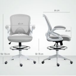 VINSETTO Mesh Office Stool, 60° Swivel Height Adjustable Chair in Light Grey - thumbnail 3