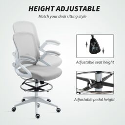 VINSETTO Mesh Office Stool, 60° Swivel Height Adjustable Chair in Light Grey - thumbnail 4