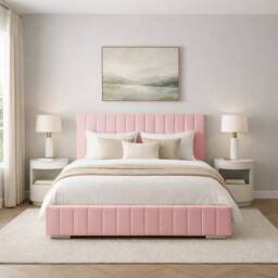 Desire Deco Plush Velvet Platinum Upholstered Bed Frame, All Sizes in Pink - Size: Single - thumbnail 2