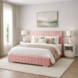 Desire Deco Plush Velvet Platinum Upholstered Bed Frame, All Sizes in Pink - Size: Single