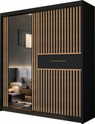 Sliding Wardrobes 4U Modern Sliding Wardrobe with LED Light W150cm x H 217 x D 62cm in Black - thumbnail 2