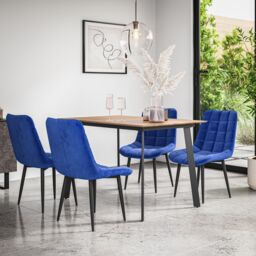 More4Homes Haydon Extending Dining Table & Chairs- Oak Effect Table Top w Black Legs + Nova Velvet Dining Chair Set Of 6 in Blue - thumbnail 2