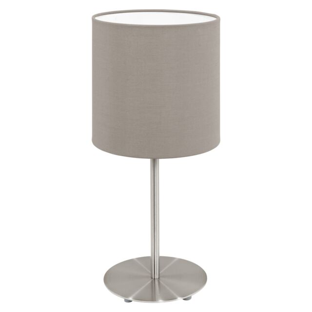 Loops Table Desk Lamp Colour Satin Nickel Steel Shade Taupe Fabric Bulb E14 1x40W in Metallics - image 1