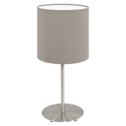 Loops Table Desk Lamp Colour Satin Nickel Steel Shade Taupe Fabric Bulb E14 1x40W in Metallics