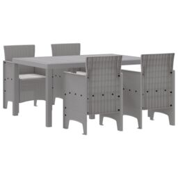 Berkfield Home 5 Piece Garden Dining Set with Cushions Light Grey Poly Rattan - thumbnail 2