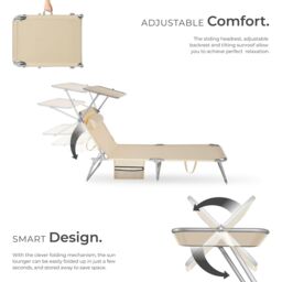 tectake Sun Lounger - foldable with sun canopy in Beige - Size: 1 Seater - thumbnail 3