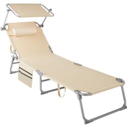 tectake Sun Lounger - foldable with sun canopy in Beige - Size: 1 Seater - thumbnail 1