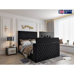 KDMD Capella Upholstered Soft Velvet Black TV Bed Frame - Size: Small Double - thumbnail 7