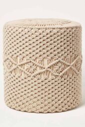 Homescapes Astrid Macrame Pouffe, 42 cm Tall in Natural - thumbnail 1